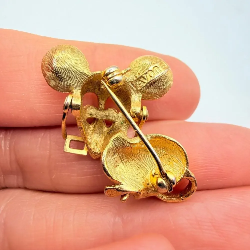 Avon Spectacular Mouse 1973 Brooch Pin Moveable Eyeglasses Goldtone Crystal Eyes